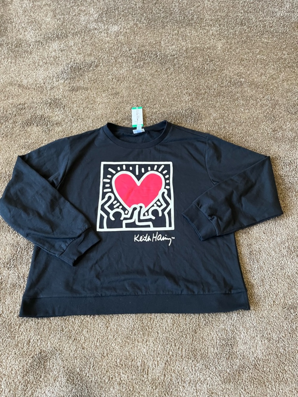 Keith Haring Heart Sweatshirt Women’s XL Black Pop Art Crewneck